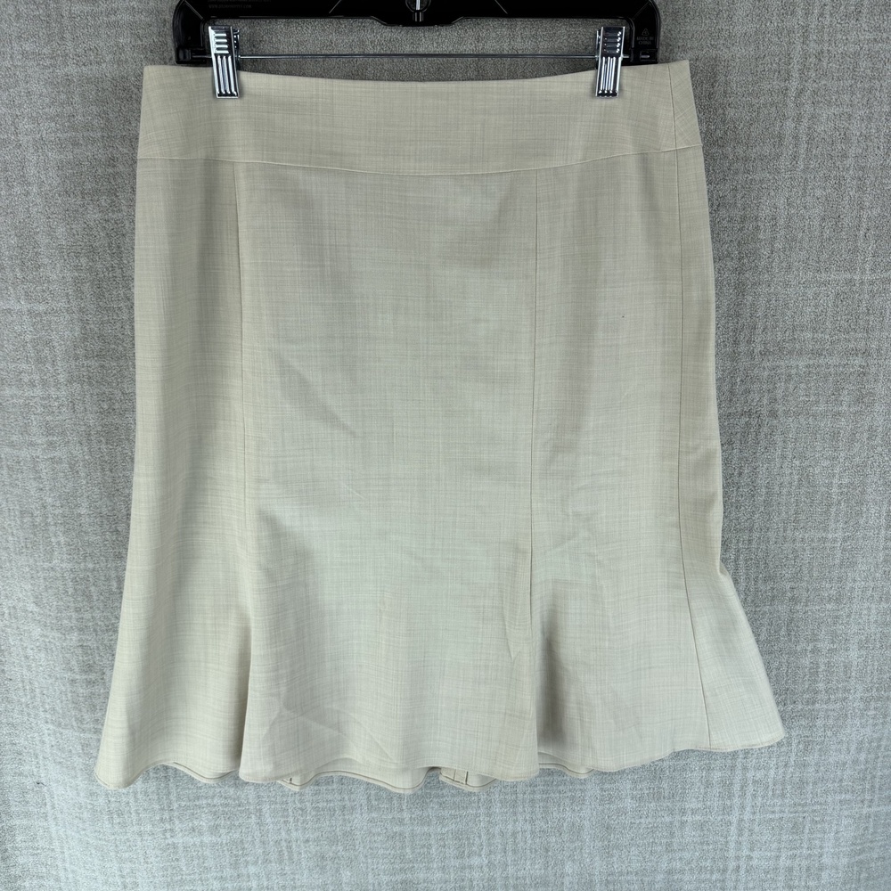 ANN TAYLOR LOFT Skirt Womens 10 Beige Trumpet Knee Length Twill Wool Zip